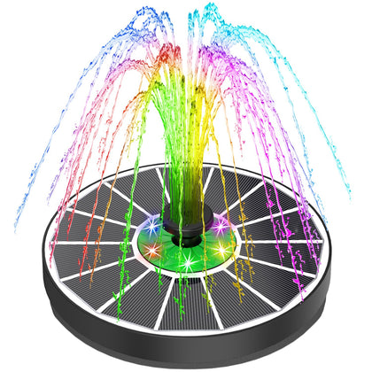 Yzert solar fountain with glass panel for birdbath and efficient light capture.