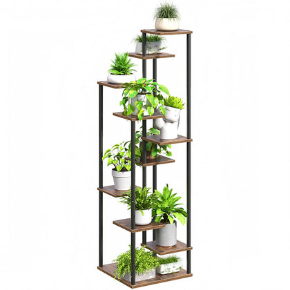Yzosvki 10-tier plant stand indoors with spaced shelves for optimal growth and display.
