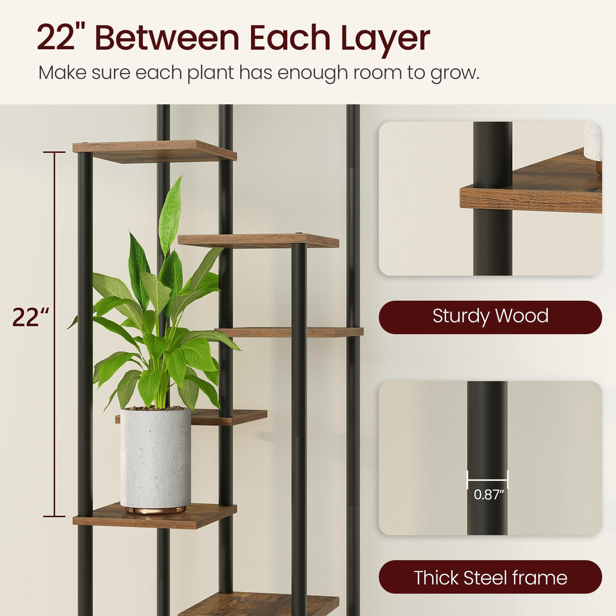 Yzosvki rustic brown shelves with black metal frame offer a stylish, durable look.