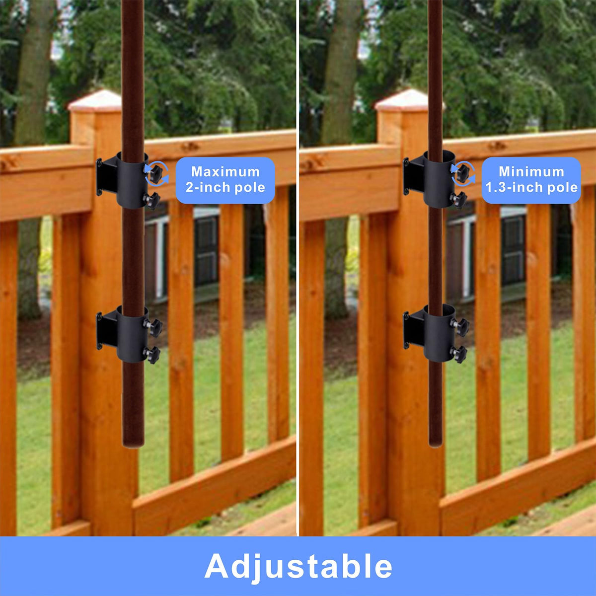 YZZHAJ rail-mount umbrella holder fits 1.5–2 inch poles securely.