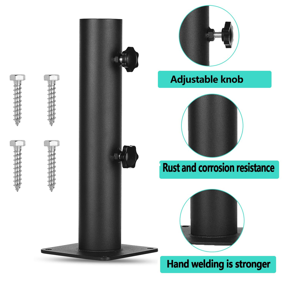 YZZHAJ universal pole fit base works with 1.1–1.9 inch poles.