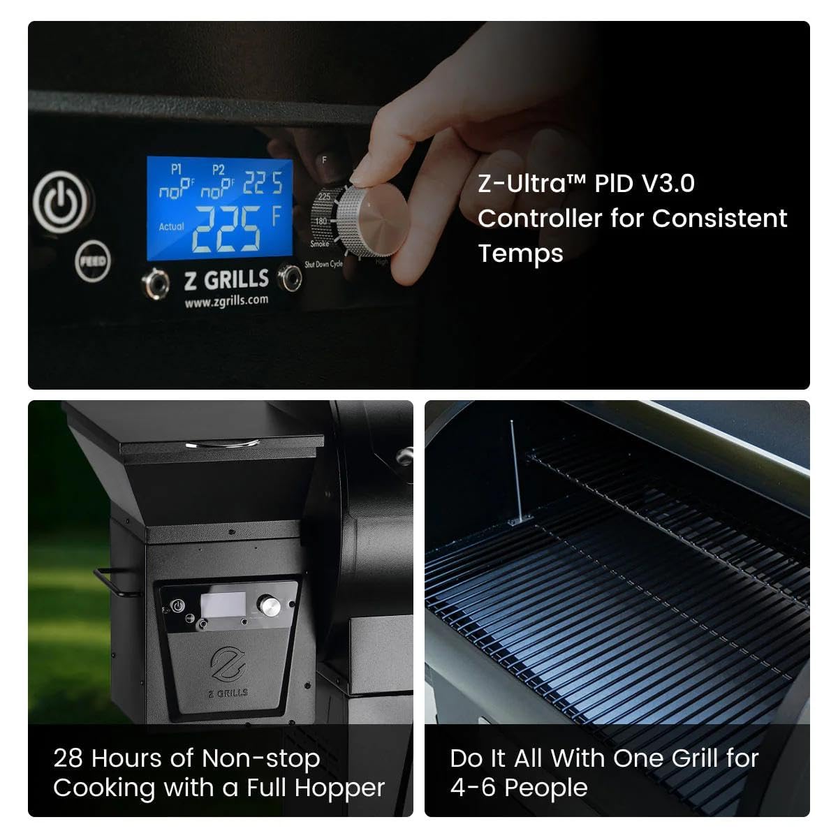 Z GRILLS 2026 dual probes monitor meat for precise doneness.