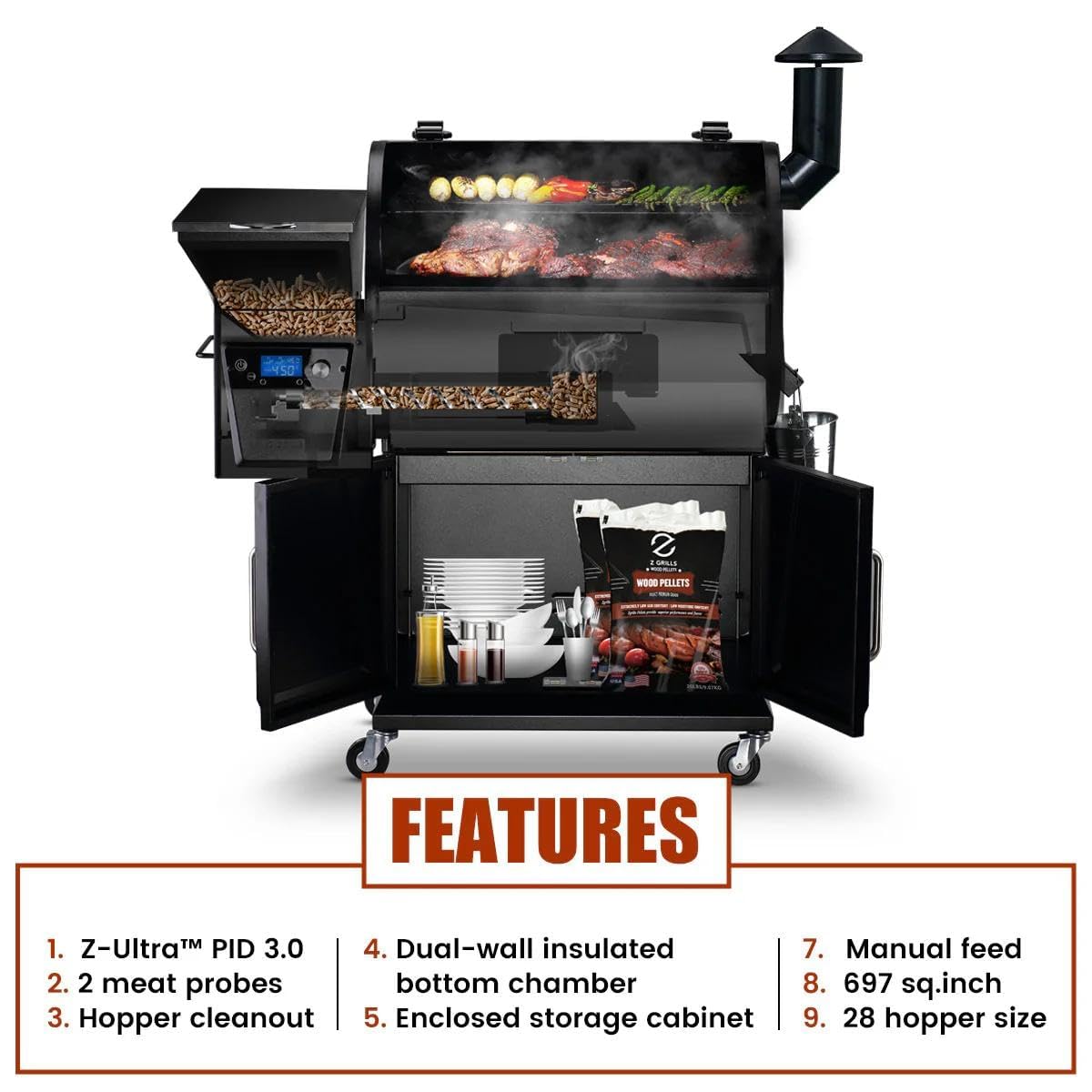 Z GRILLS 2026 hopper cleanout simplifies pellet changes.