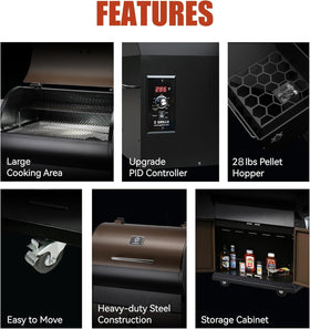 Z GRILLS 2026 upgrade pellet grill built-in storage cabinet keeps tools and pellets organized.