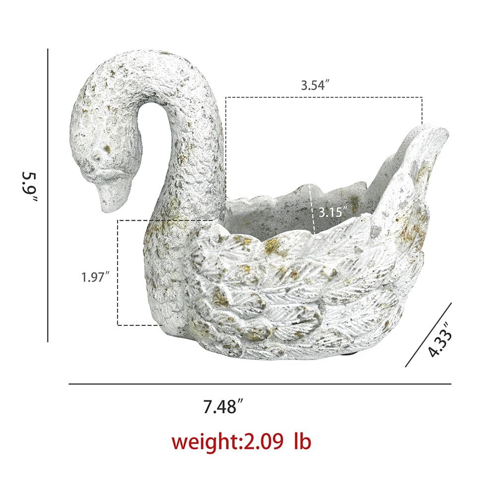 Z² BellaDecor Swan Planter back view shows rustic texture