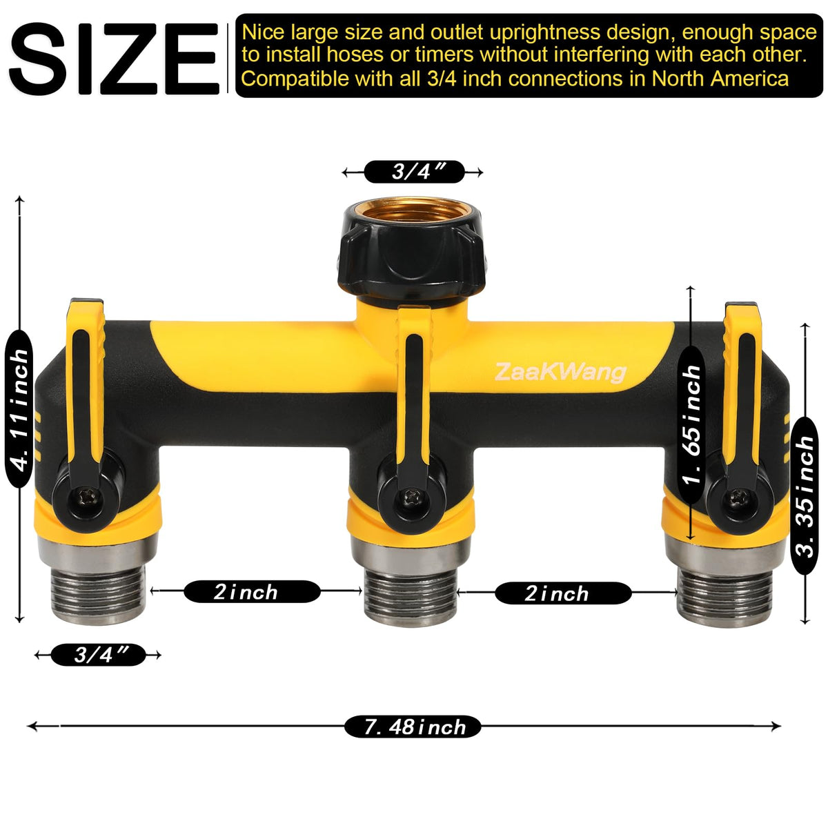 ZaakWang extended-handle front view demonstrates easy on/off control for convenient operation.