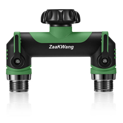 ZaakWang garden hose splitter with rotating connector for easy hose alignment and reach.