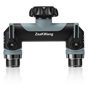 ZaakWang Garden Hose Splitter assembly showing dual outlets for multitasking.