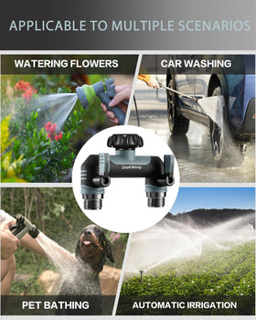 ZaakWang splitter connected to outdoor tap for versatile watering.