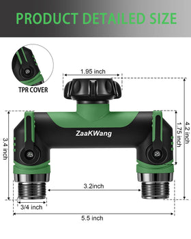 ZaakWang 2-way splitter with leak-proof outlets keeps water on target.