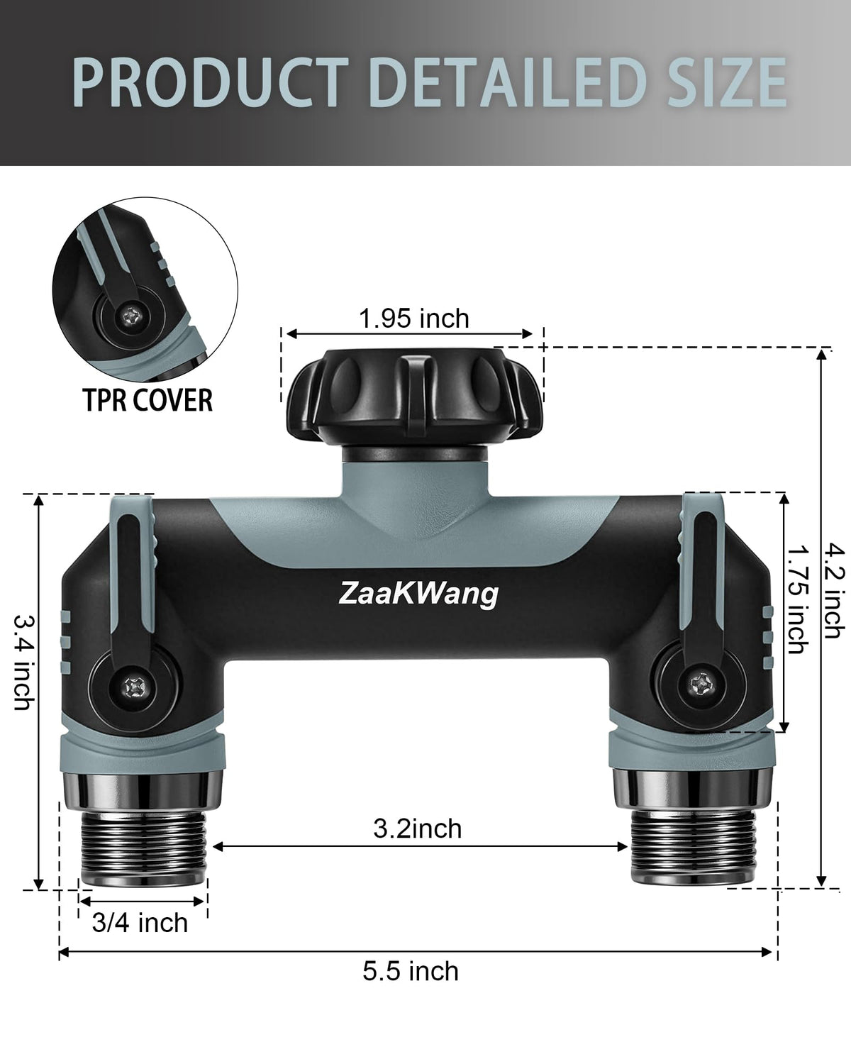 ZaakWang rotating connector enables easy hose maneuvering and placement.