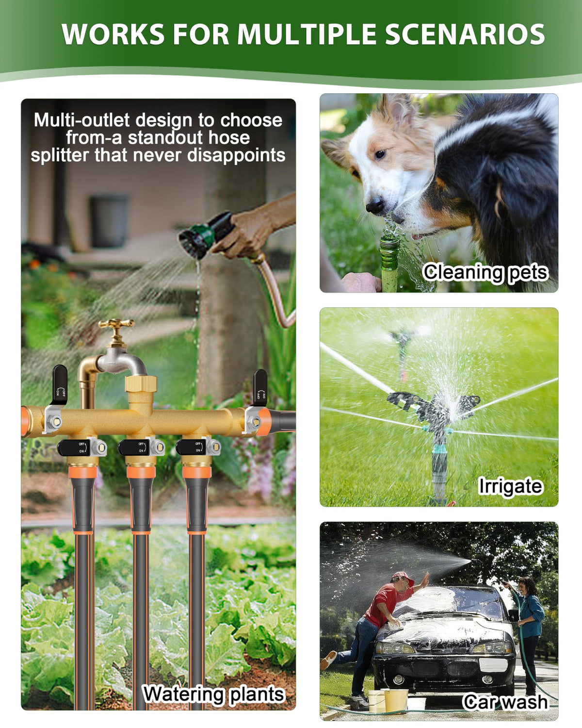 ZaakWang outdoor faucet adapter keeps five lines organized and efficient.