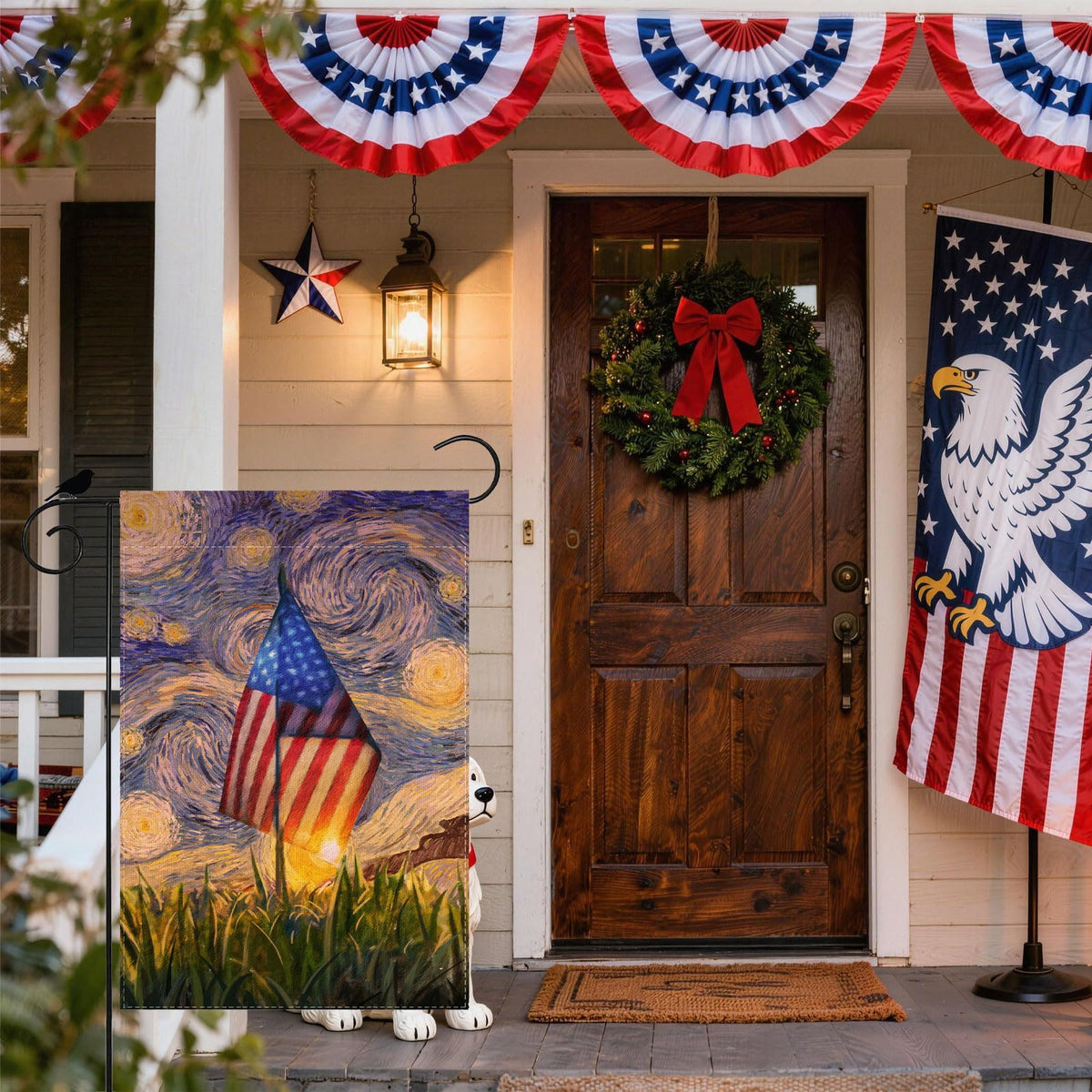 ZAEW America flag oil painting moon detail highlights lunar glow for evening yard ambiance
