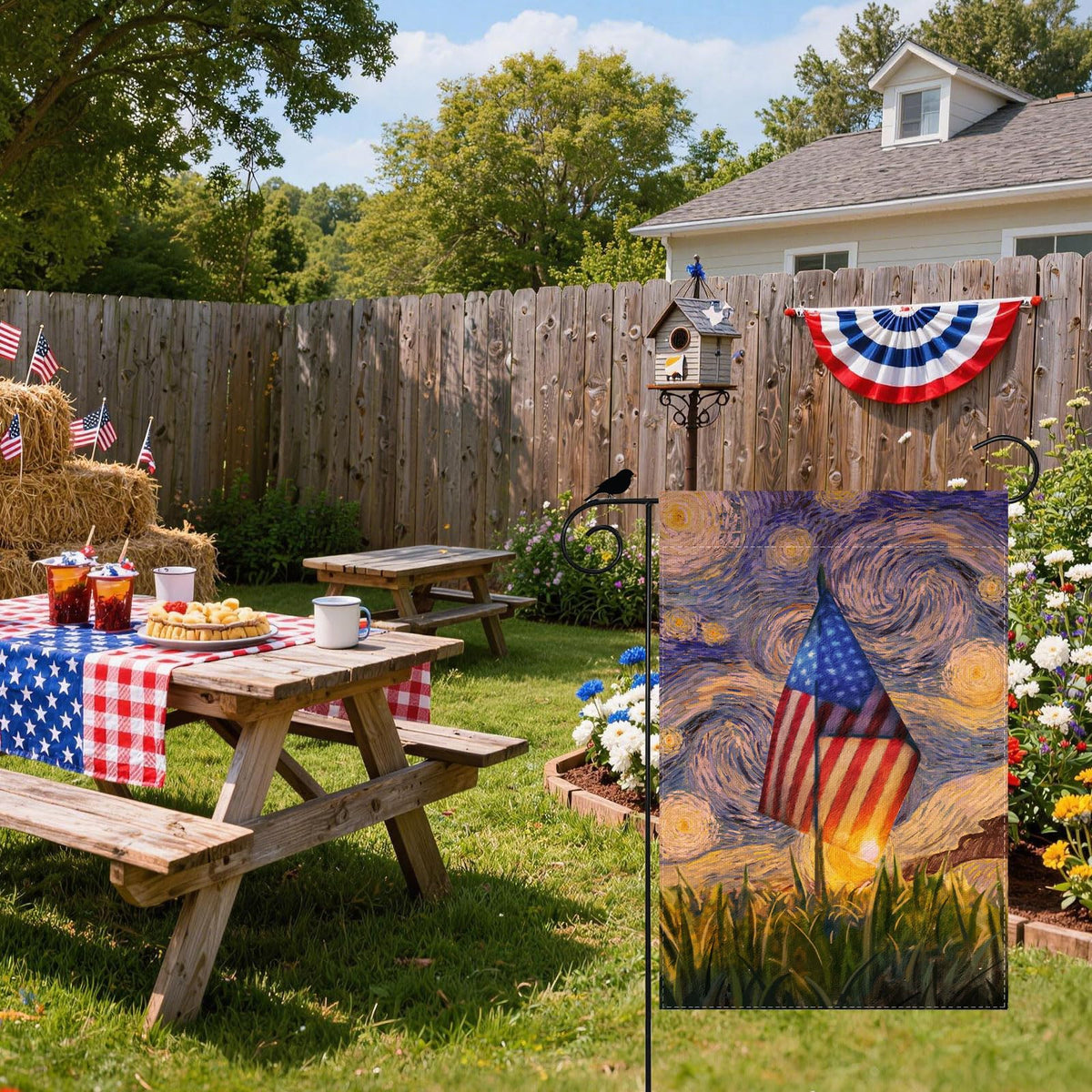 ZAEW America flag oil painting yard display enhances curb appeal for holidays