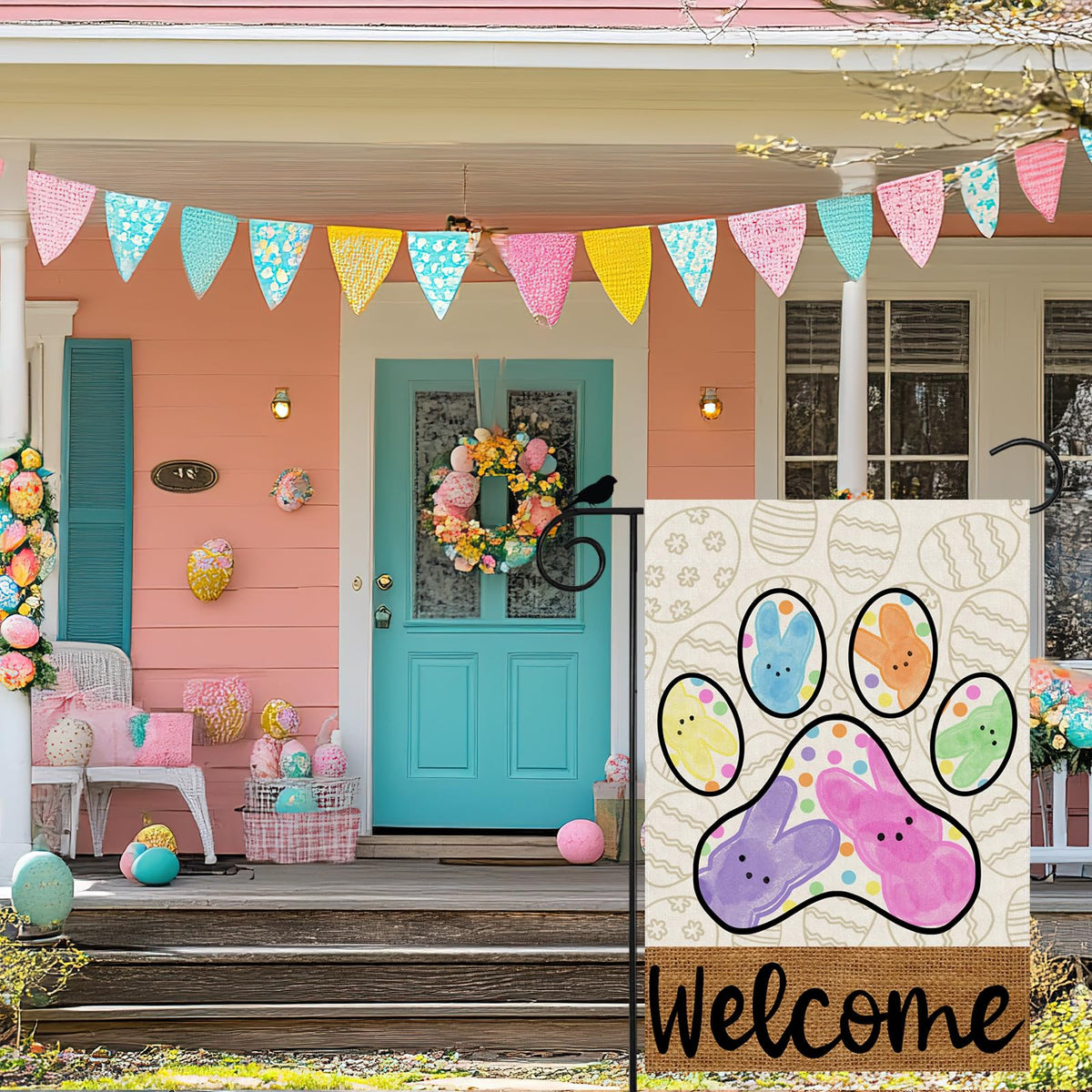 ZAEW colorful dots bunny eggs flag highlights festive spring vibes for outdoor spaces.