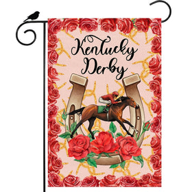 ZAEW Kentucky Horseshoe Roses flag front view, vibrant outdoor decor for gardens and yards.
