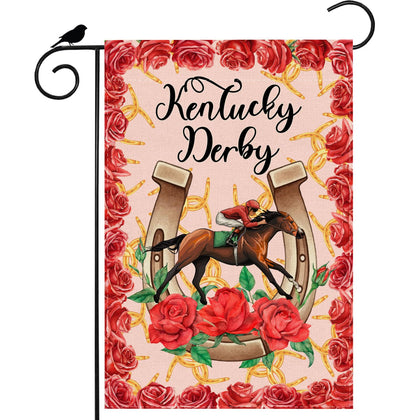 ZAEW Kentucky Horseshoe Roses flag front view, vibrant outdoor decor for gardens and yards.