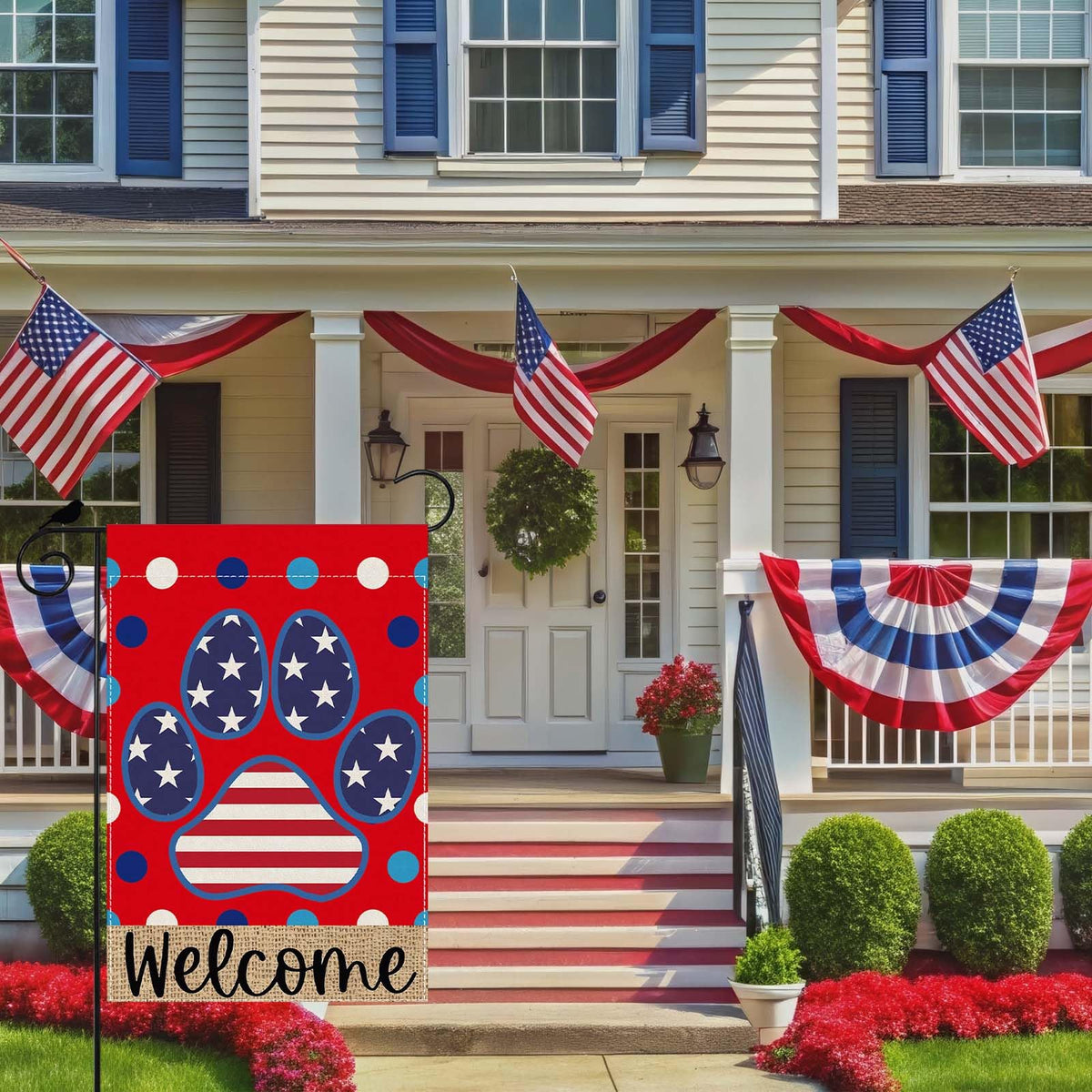ZAEW patriotic dog flag highlights American motifs for yard display.