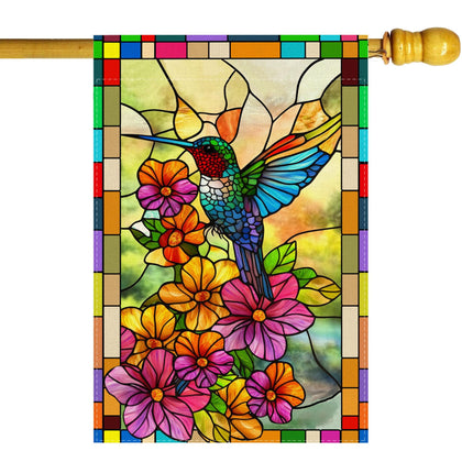 ZAEW spring hummingbird flowers stained glass flag on outdoor display for vibrant curb appeal.
