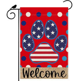 ZAEW Welcome flag with dog paw dots stripes stars for outdoor patriotic decor.