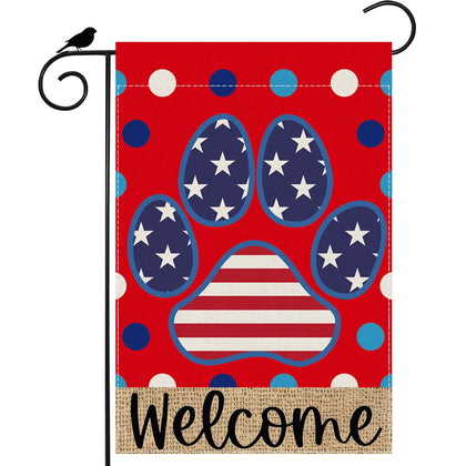 ZAEW Welcome flag with dog paw dots stripes stars for outdoor patriotic decor.