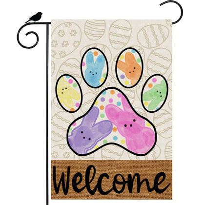 ZAEW Welcome Easter dog paw flag with bright colors for garden ambiance.