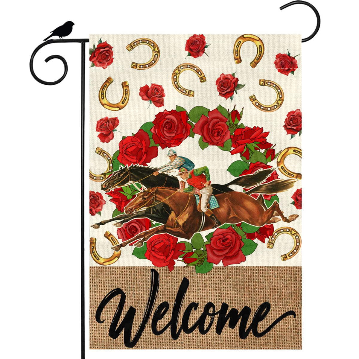 ZAEW Welcome Kentucky Horseshoe Roses flag — double-sided yard decor for outdoor display.