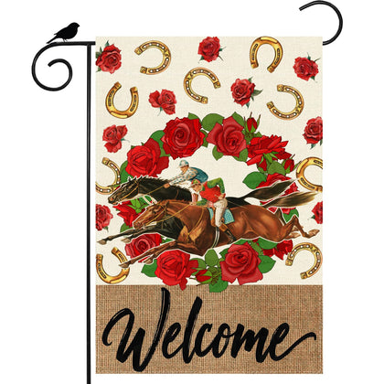 ZAEW Welcome Kentucky Horseshoe Roses flag — double-sided yard decor for outdoor display.