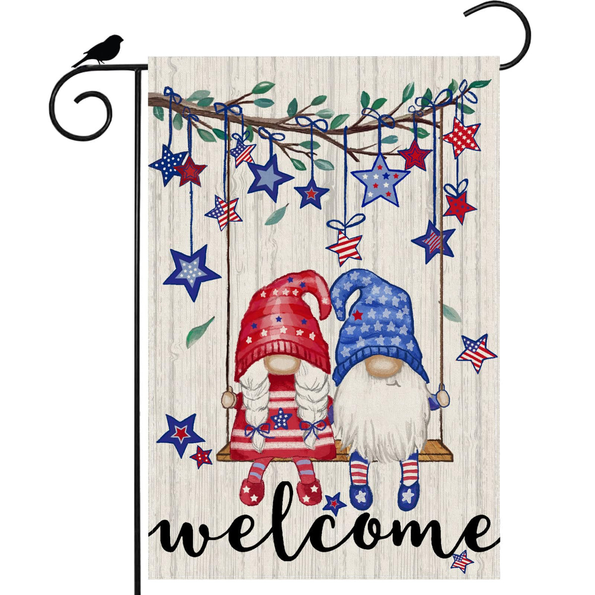 ZAEW flag with welcome tree swing gnomes for outdoor display.