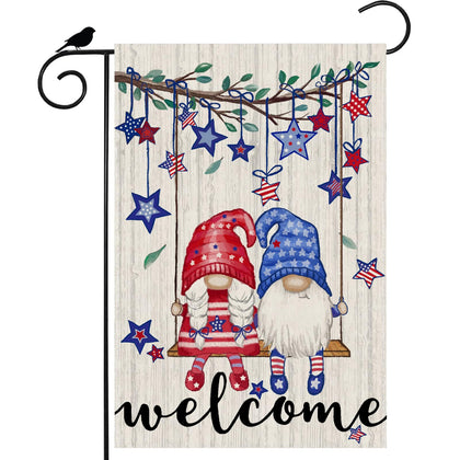 ZAEW flag with welcome tree swing gnomes for outdoor display.