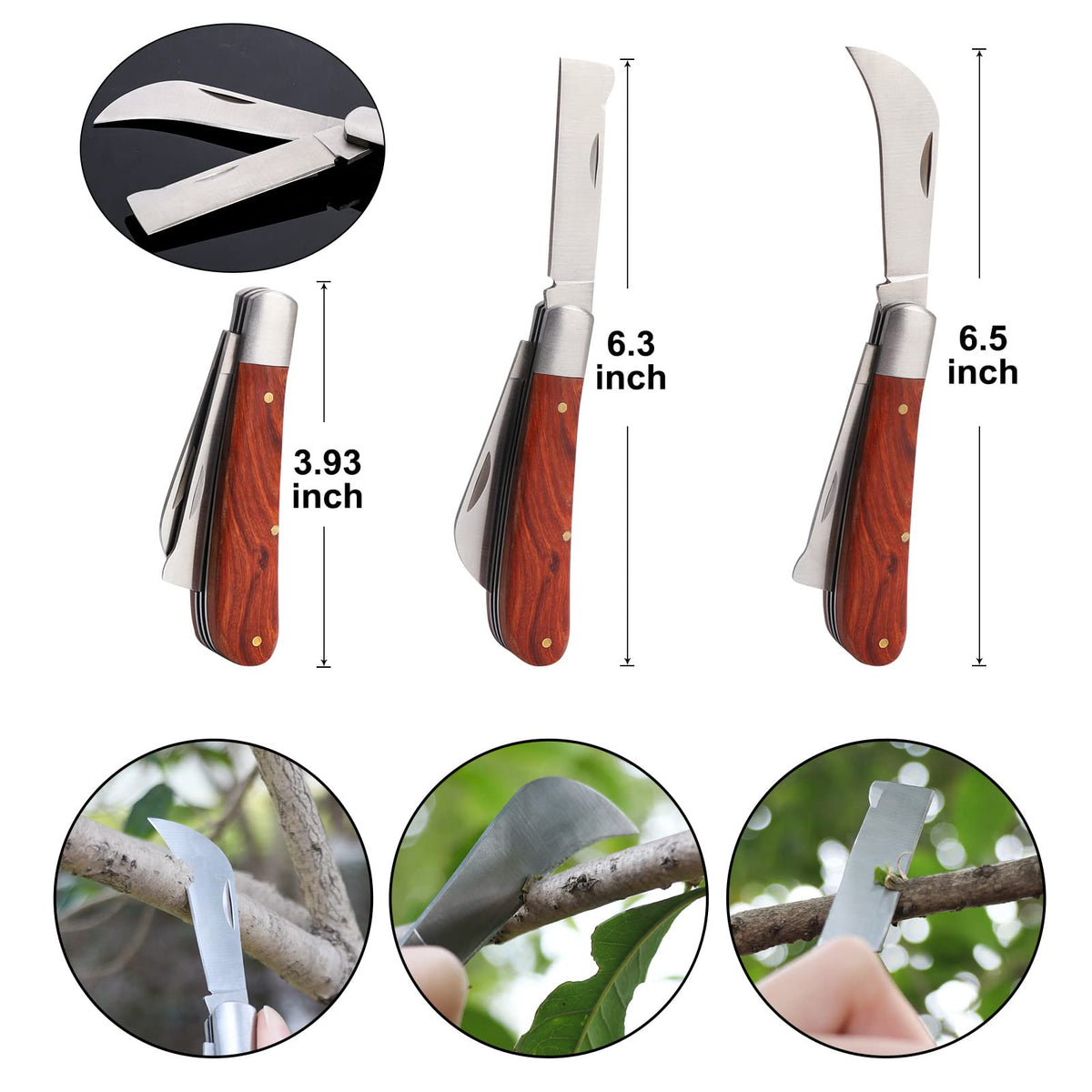 ZALALOVA grafting knife with straight blade aids bark separation