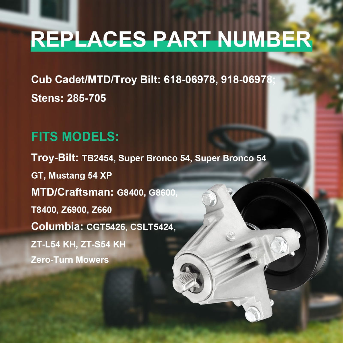ZALANA 618-06978 spindle assembly with aluminum construction and corrosion resistance.