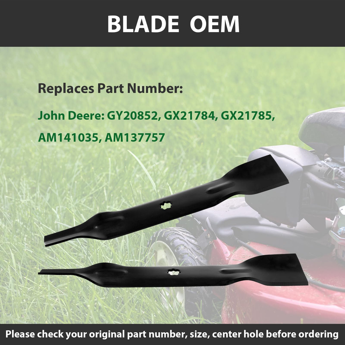 Zalana GY20852 blade close-up shows heavy-duty metal construction for longer mower life.