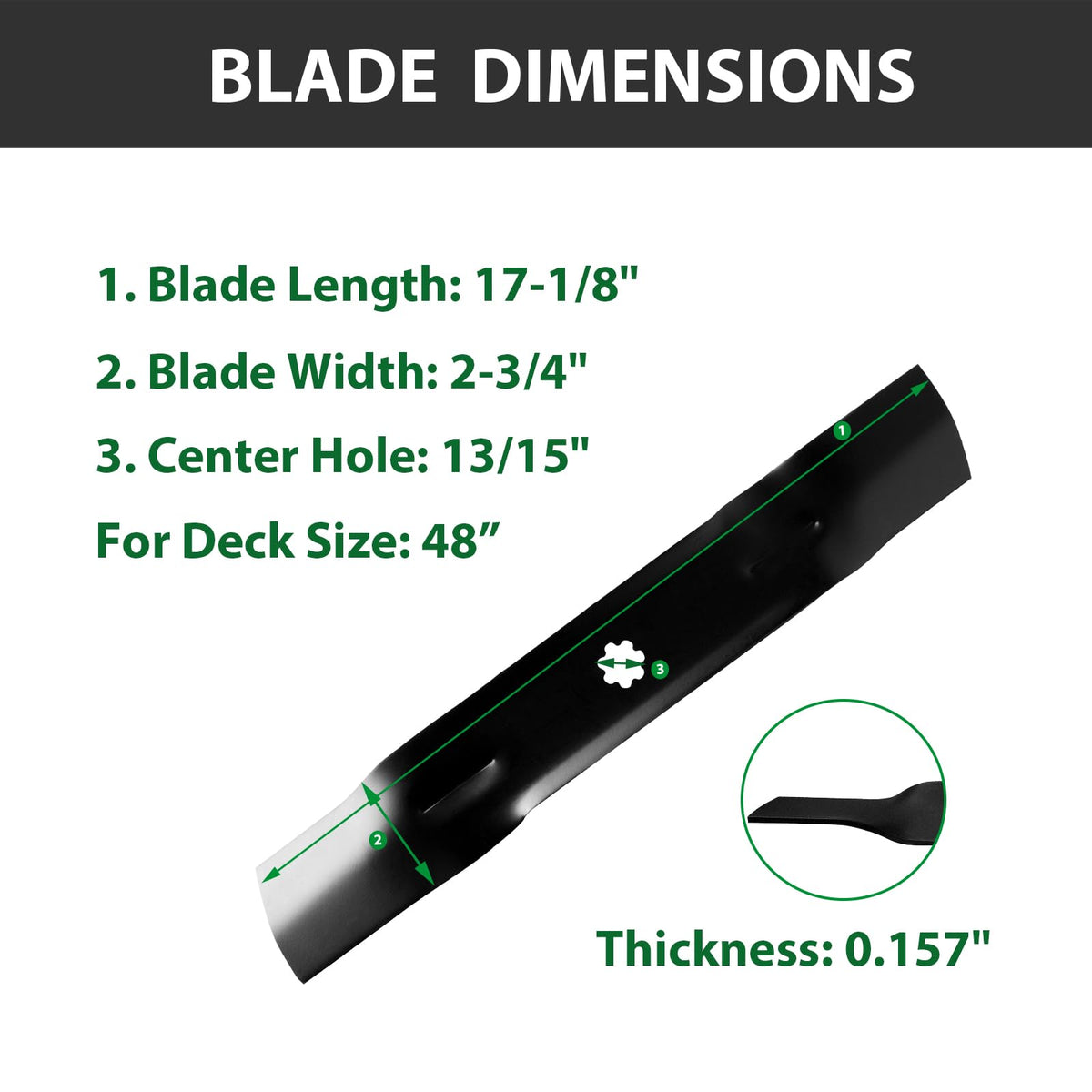 Zalana GY20852 high-lift blade center hole with 7-point star for precise fit.