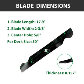 ZALANA high-lift blade close-up shows a 6-point star center hole for compatibility.