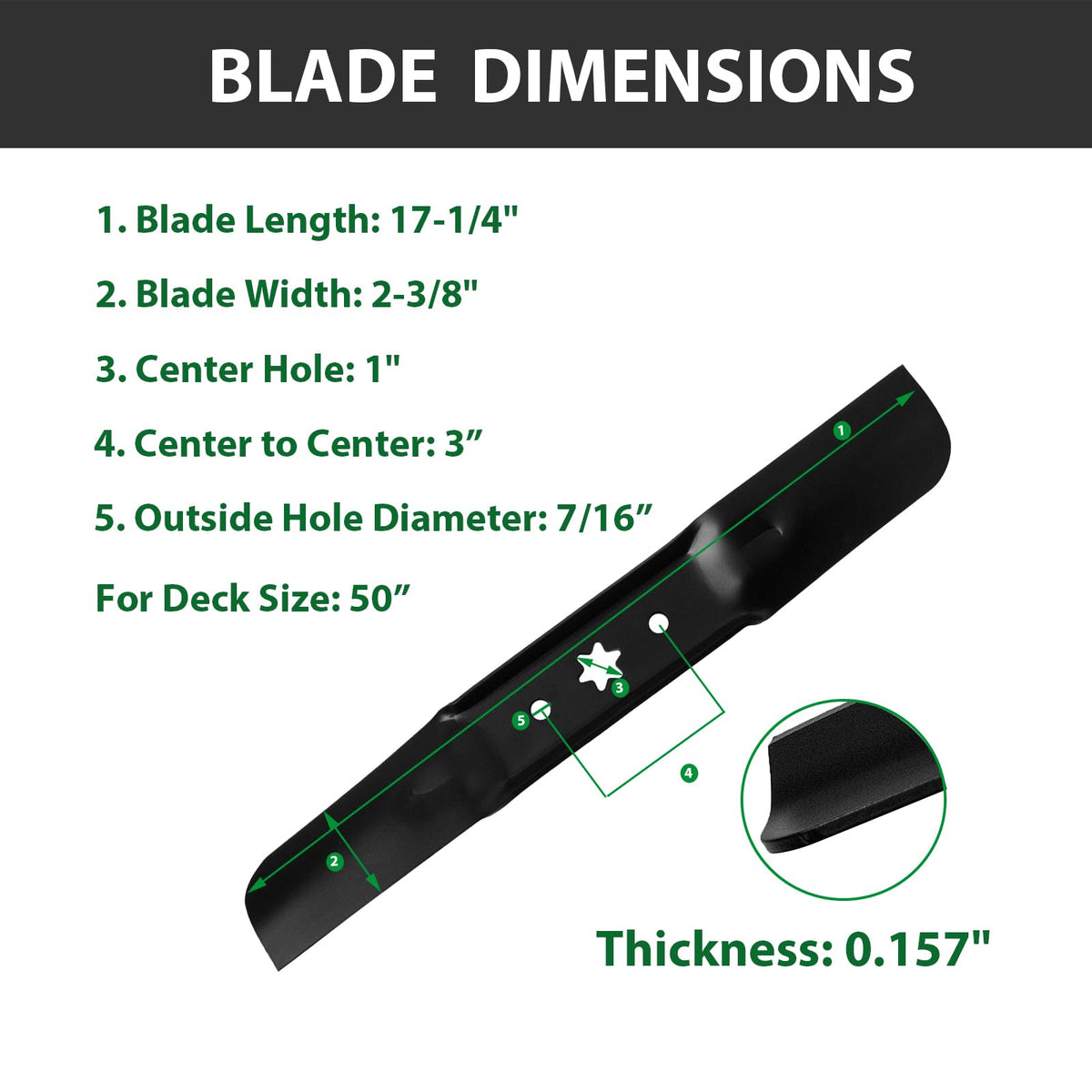 50-inch deck blades designed for smooth operation and clean turf edging.