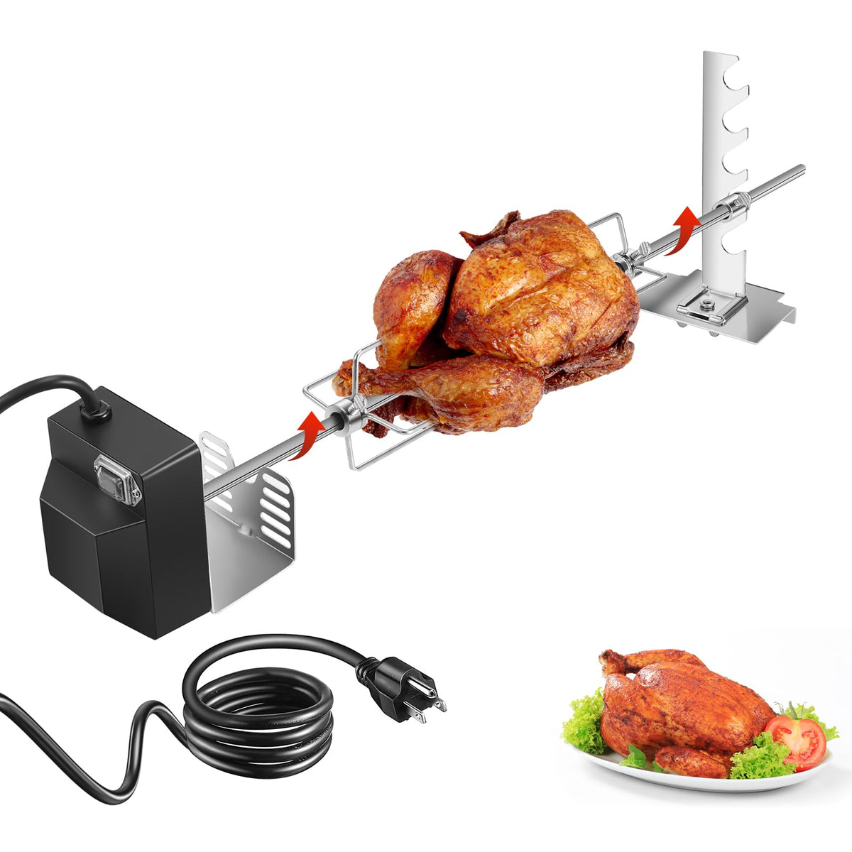 Zalhyrox rotisserie grill kit with 28-inch spit rod for even roasts at home