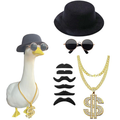 ZANOLY goose outfit with gold chain collar enhances porch display and charm.