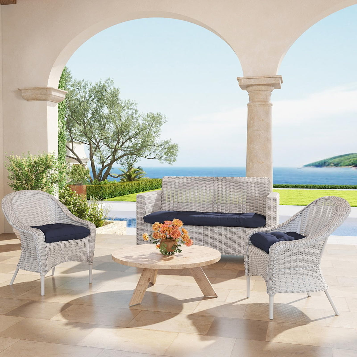 Zanwu Hwyd soft-fill polyester cushion dark blue enhances lounge comfort.