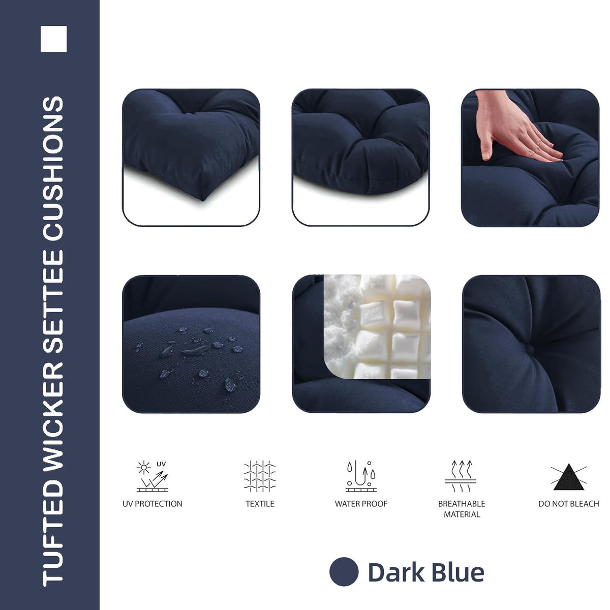Zanwu Hwyd cushion waterproof fade-resistant dark blue ideal for garden seating.