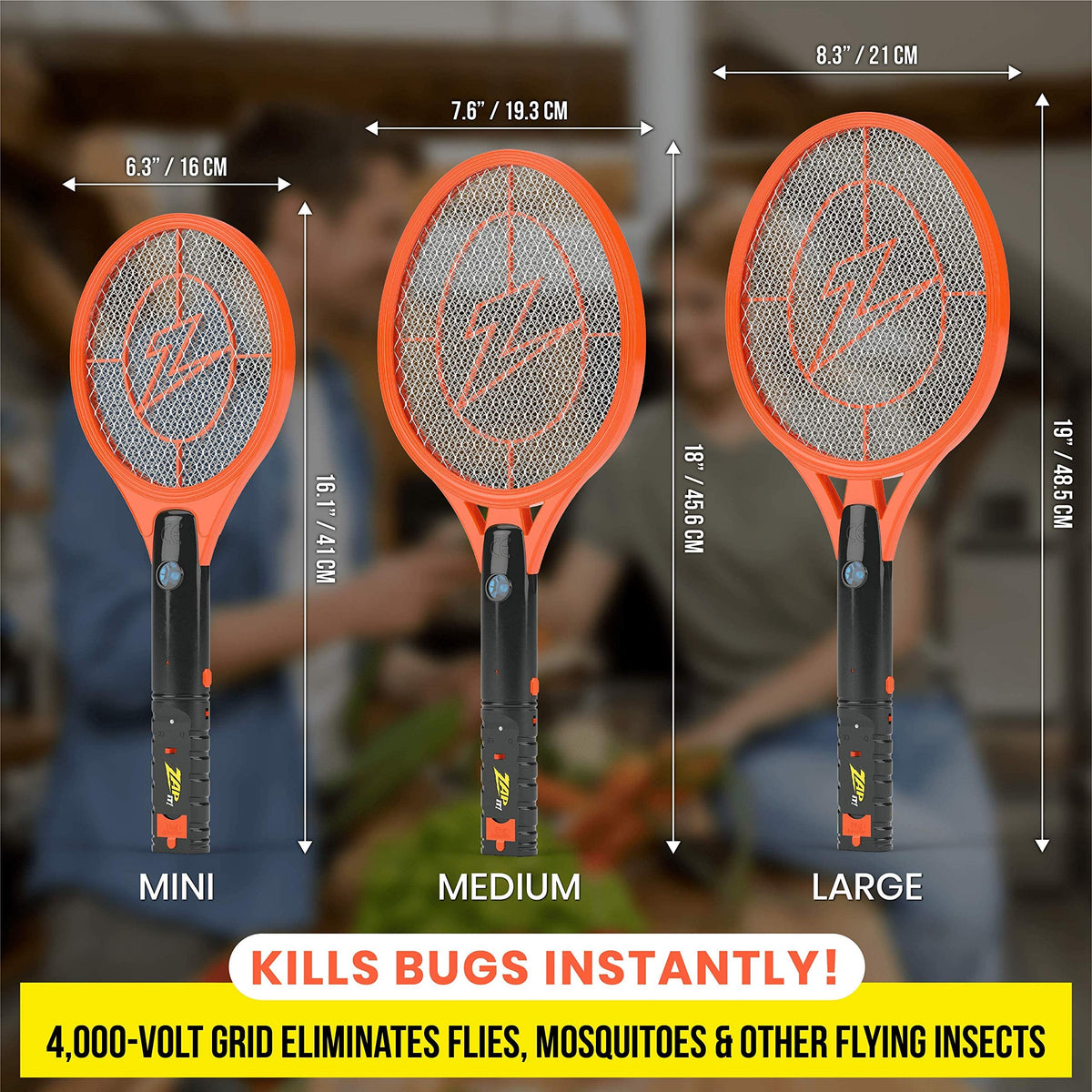 Zap It! Racket large frame helps target pests accurately.