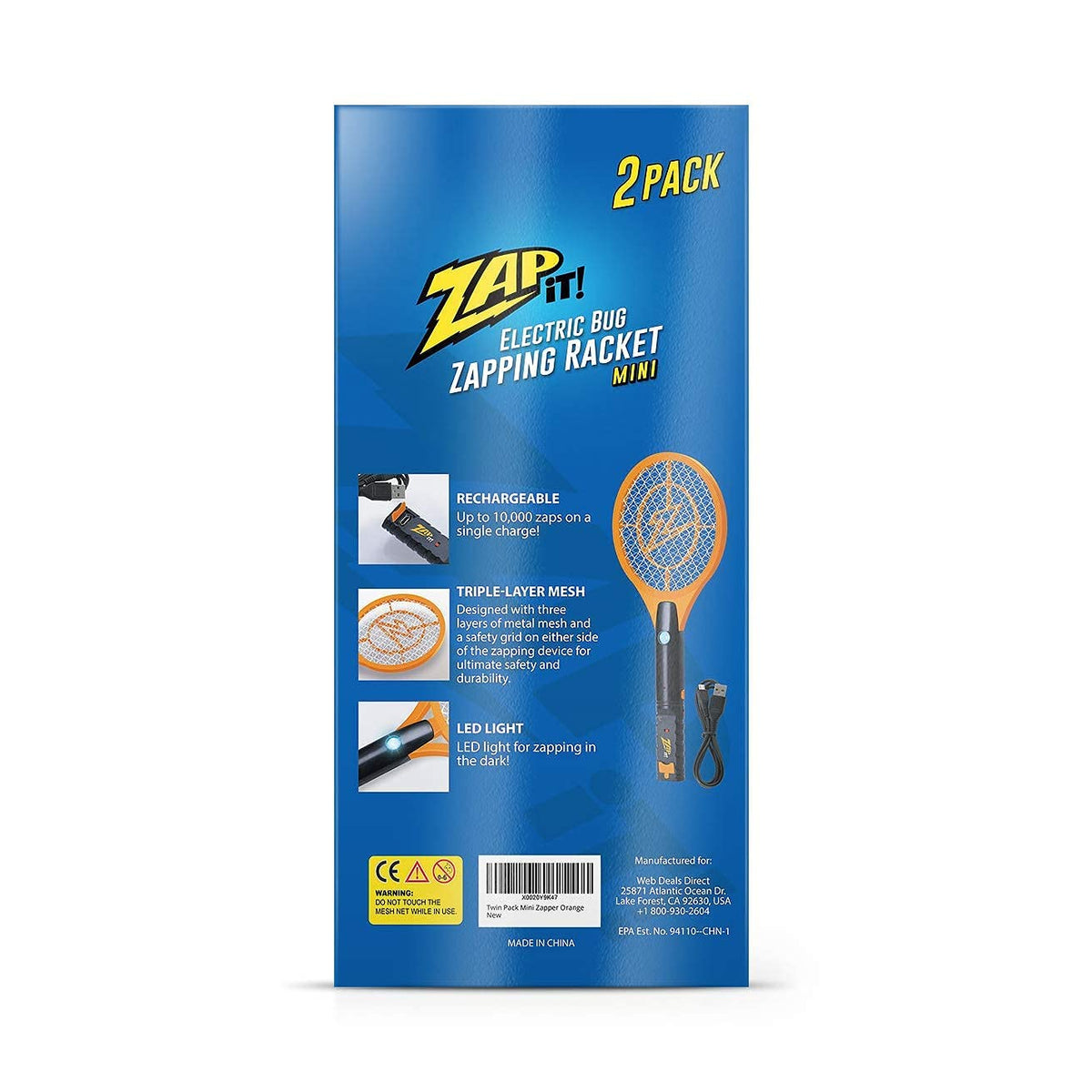 Zap It! Bug Zapper Racket 2-pack, ideal for outdoors.