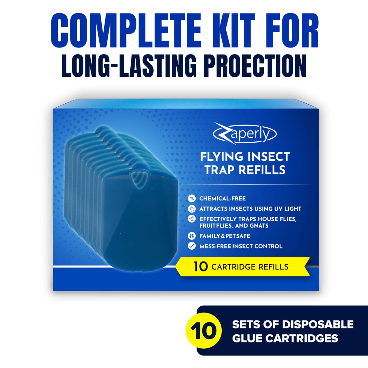 Zaperly trap in action with adhesive cartridges for continuous protection.