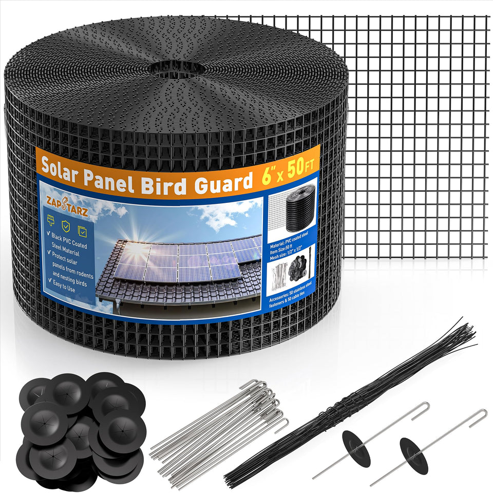 Zapstarz bird guard on a roof protecting solar panels from birds