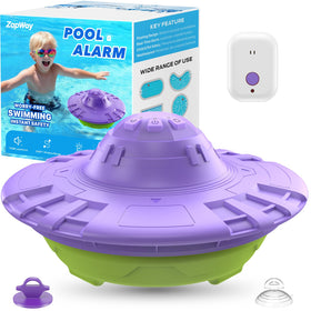 ZapWay pool alarm floating unit in violet-mint protecting backyard swims.