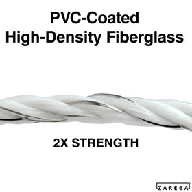 Zareba polyrope shows PVC coating for weather resistance.