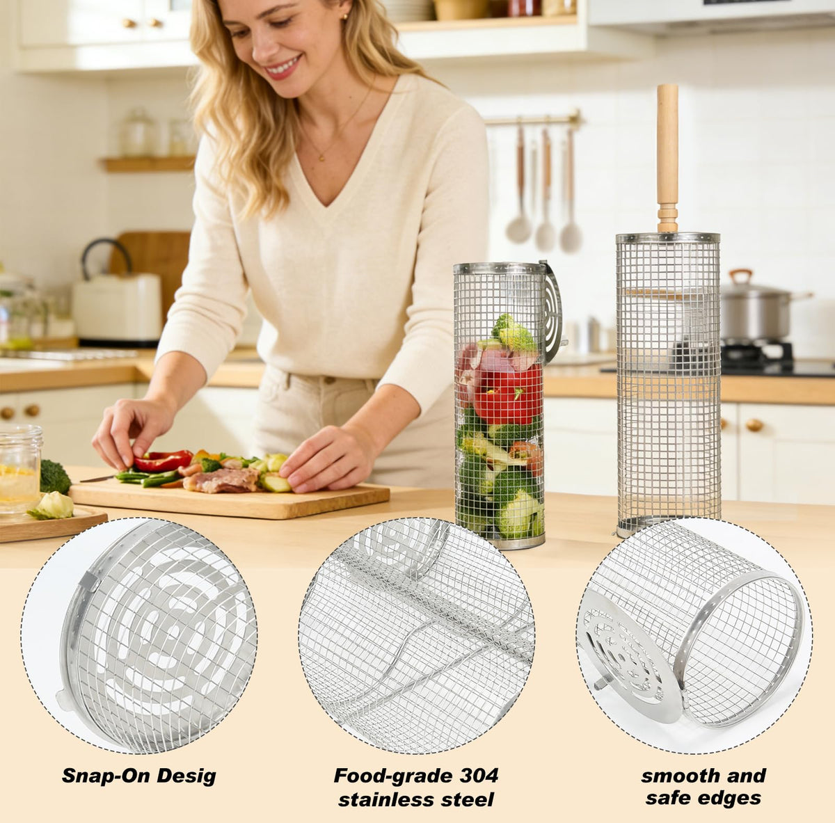 ZASTREXIS rolling grill basket made of 304 stainless steel for durability
