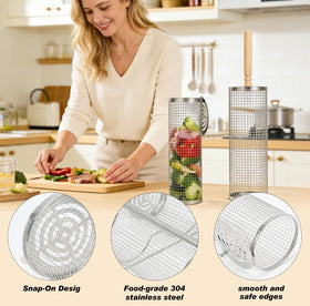 ZASTREXIS rolling grill basket made of 304 stainless steel for durability