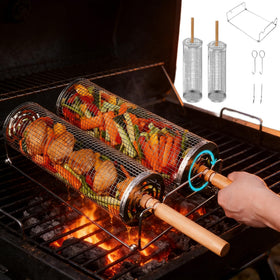 ZASTREXIS rolling grill basket with removable handle for safer grilling