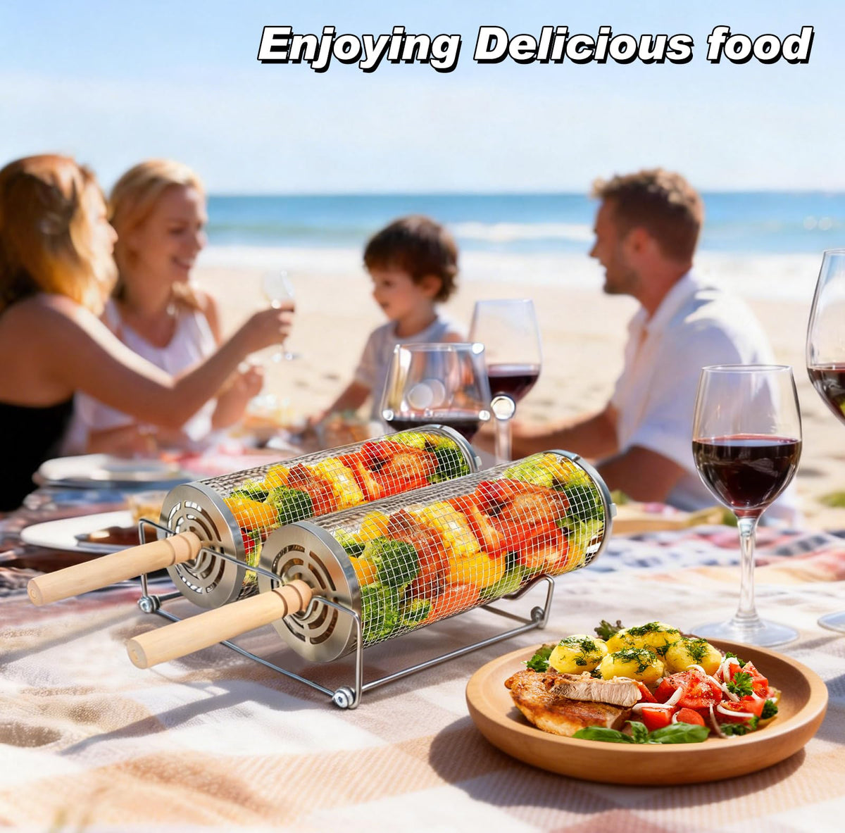 ZASTREXIS rolling grill basket with smooth mesh prevents shedding